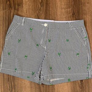 Crown & Ivy Caroline Blue Pin Stripe Palm Tree Shorts Sz 14